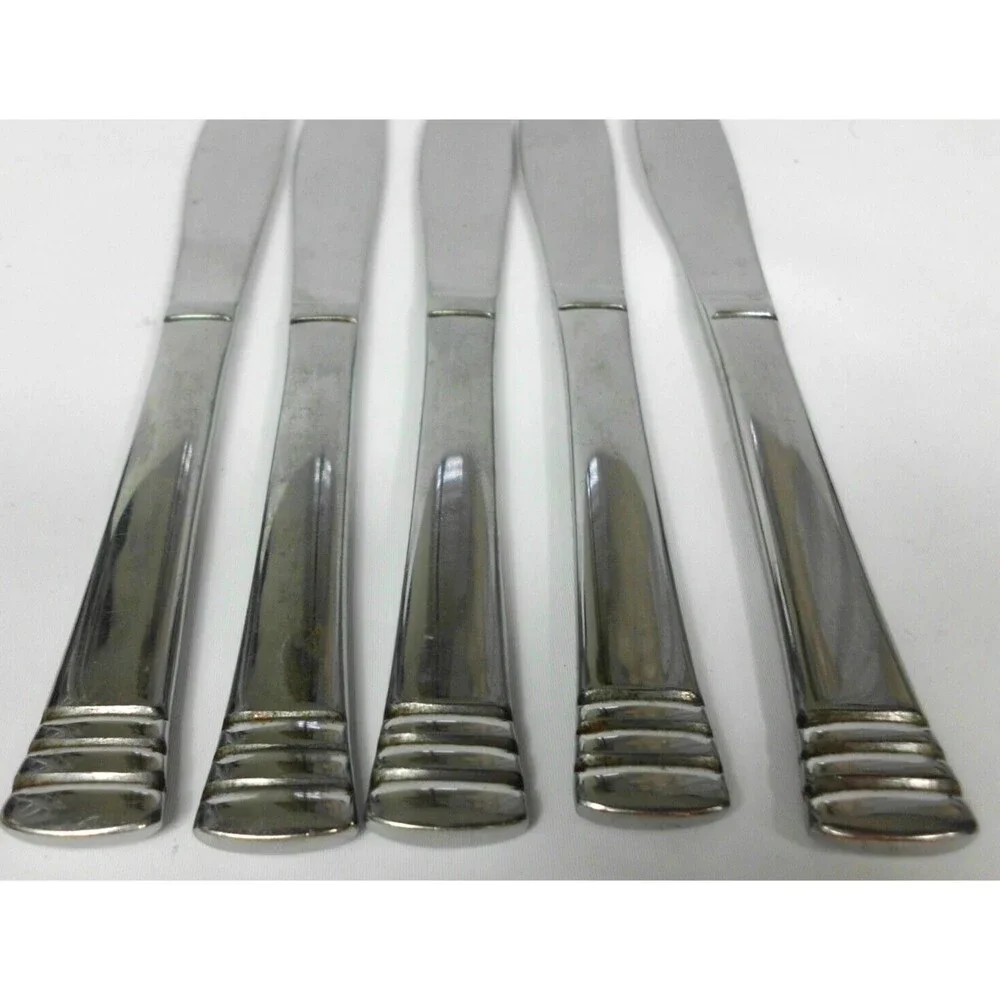 Cambridge Codie Stainless Flatware Dinner Knives Knife 8.5 Inch Ribbed Lot of 5